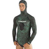 Cressi Unisex-Adult Hunter Hooded Rush Top Rash Guard Shirt mit Kapuze für Wassersport, Camo Grün, M