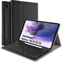 Samsung Galaxy Tab S7 FE Tastatur Hülle, Hülle mit Tastatur für Samsung Galaxy Tab S7 FE/ S7+/S7 Plus/S8 Plus 12,4 Zoll - Schutzhülle mit Pencil Halter Wireless Abnehmbare Tastatur (QWERTZ), Schwarz