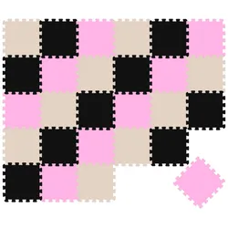 LittleTom Puzzlematte 27 Teile Baby Kinder Puzzlematte ab Null - 30x30cm, Schwarz Beige Pink bunt