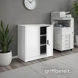 Tectake tectake® Aktenschrank aus pulverbeschichtetem Stahl, 2 höhenverstellbare Einlegeböden, 90 x 40 x 90 cm
