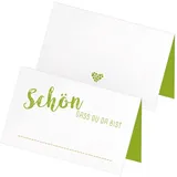 itenga 24 x Tischkarten Schön dass du da bist, Platzkarte Namensschild (frühlingsgrün/grün)