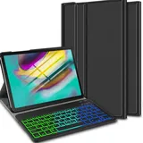 Claelech Galaxy Tab A 10.1 Tastatur Hülle (QWERTY), Slim Flip Leder Stand Cover mit magnetischer, abnehmbarer Bluetooth-Tastatur für Samsung Galaxy Tab A 10.1 SM-T580 T585 (Von hinten beleuchtet)