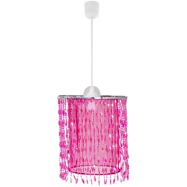 ETC Shop Hängelampe Hängeleuchte Kinderlampe Pendelleuchte Kinderzimmerleuchte, Kristalldekor Textilschirm pink, 1x E27 Fassung, Dxh 22,5x129cm