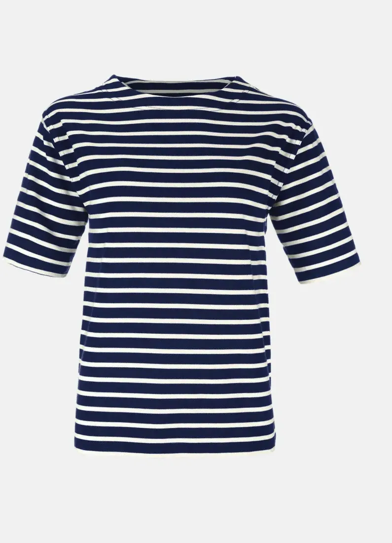 Bretonisches Fischerhemd Damen Kurzarm - blau/ecrugestreift