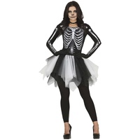 Fiestas GUiRCA Skelet Lady - Kleid mit 3D-Skelett Aufrduck und schwarz-weißem Petticoat Kostüm Erwachsene Damen Größe L 40-42