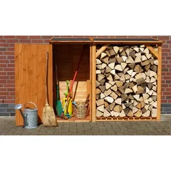 Brennholzunterstand Kombination Sassnitz - 192 x 68 -5 x 148 cm - Farbe: Anthrazit - Kaminholzregal-Geräteschrank Kombination aus Kiefernholz