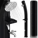 Herrselsam Solardusche 35L Bogen Solar Gartendusche warmes Wasser Bis Zu 60°C Ohne Stromanschluss Pooldusche Camping mit Fußdusche und Duschablage schwenkbarem Regenduschkopf Schutzhülle Schwarz