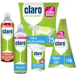 claro 5 in 1 Profi Box Öko Reinigungs Set mit Maschinenreiniger, Spülmaschinen Tabs, Spülmaschinensalz in Dosierpyramide, Spülmittel & Klarspüler