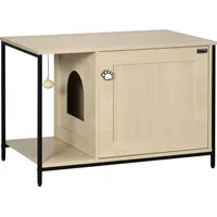 PawHut Katzenschrank Katzentoilette im Schrankdesign mit Spielball & Beistelltisch Eiche magnetische Tür 86x48x52cm für stilvolle Katzenhaltung   Aosom.de