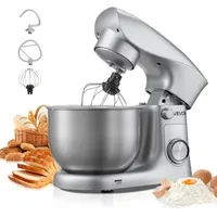 Knetmaschine Küchenmaschine Zum Backen, 1500 W Teigmaschine Mit Edelstahlschüssel (4,2 L) & Knethaken & Rührbesen & Schneebesen, 10-gang Einstellbare Kippbare Rührmaschine Standmixer