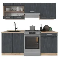 Vicco Küchenzeile R-Line 200 cm Schwarz Eiche
