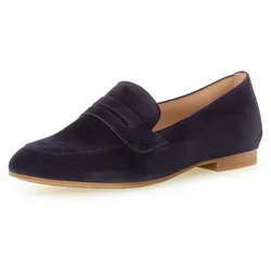 Loafer GABOR, Damen, Gr. 42, blau (dunkelblau), Ziegenveloursleder, unifarben, klassisch, Schuhe, Slipper,Businessschuh mit dezentem Blockabsatz