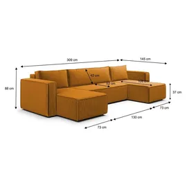 petits-meubles U-sofa 5-sitzig umbaubar Truhe Ezekiel Cord Gelb