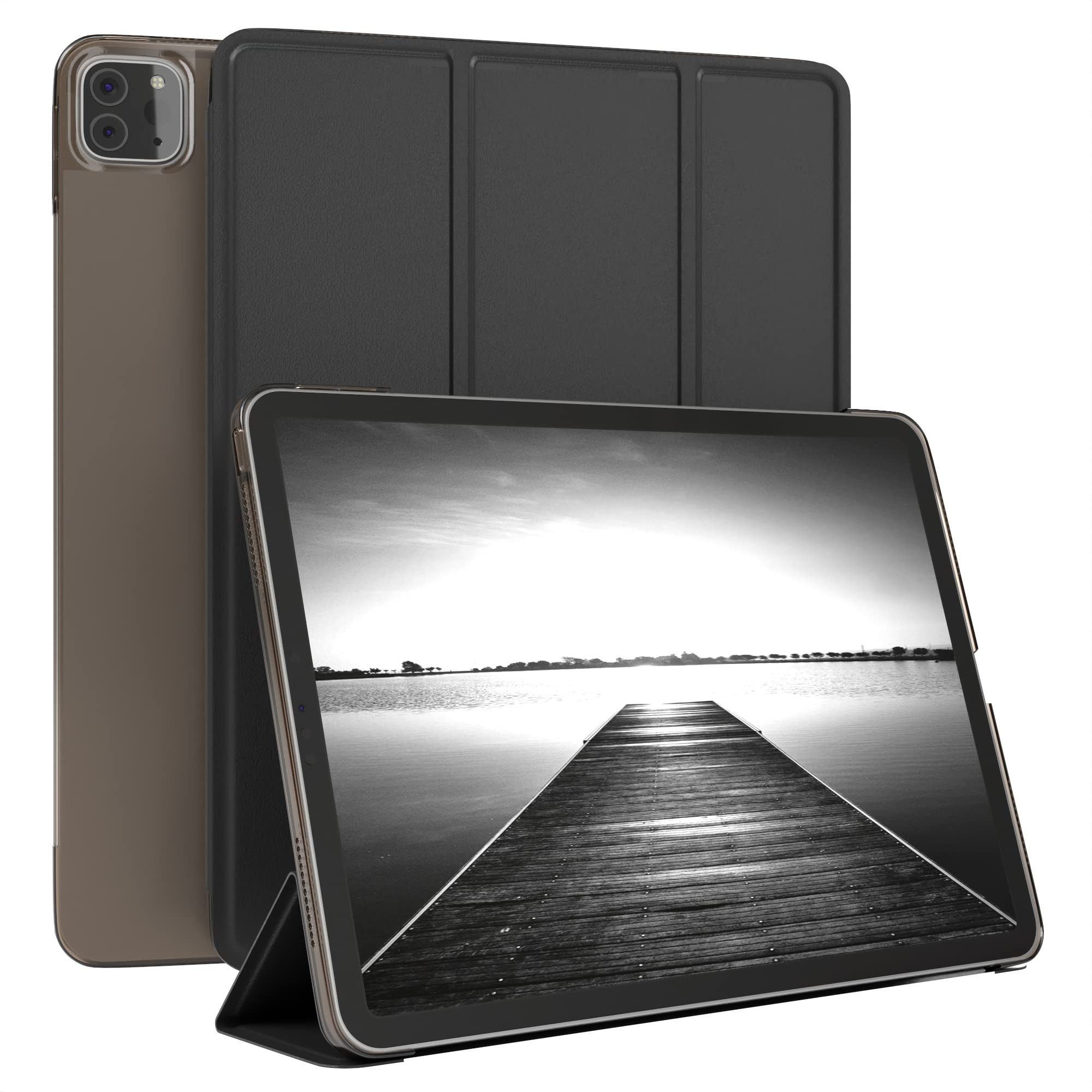 EAZY CASE Smartcase Tablet Hülle kompatibel mit iPad Pro 11 (2021) mit Standfunktion, Schutzhülle mit Sleep und Wake Funktion, Tablet Case, Tablet Klapphülle aus Kunstleder, Schwarz