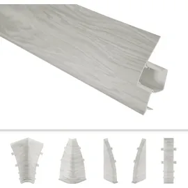 Lemal Sockelleisten Sparpaket, PVC 65x23mm - Fußleisten mit Kabelkanal - (56 Meter 0108 Holzoptik hellgrau) Laminatleiste Kabelführung Vinyl - Weiß