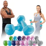 Miweba Sports Neopren Hantelset NKH100 | Profi Hantel - Hexagon Hanteln Set - Kurzhanteln - Kurzhantel Set - Gymnastikhanteln - Hantel Set - Dumbbell - 0,5-10 Kg (2X 5.0 kg, Türkis)