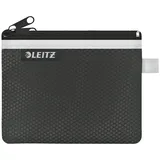 Leitz WOW Mäppchen mit 2 Fächern, Leichtläufiger Reißverschluss, Abwaschbar, Ideales Nylon-Portemonnaie, Größe S, 14 x 10,5 cm, Schwarz, 40110095