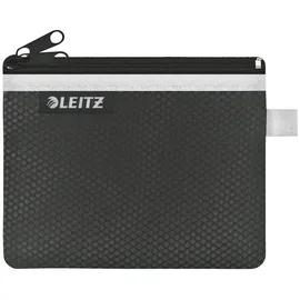 Leitz WOW Mäppchen mit 2 Fächern, Leichtläufiger Reißverschluss, Abwaschbar, Ideales Nylon-Portemonnaie, Größe S, 14 x 10,5 cm, Schwarz, 40110095