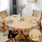 G-dake Herbstliche Tischdecke Rund, Retro-Huhn Runde Tischdecke für Draußen Abwaschbar, Wasserdichtes Polyester Tischdecken Rund für Abendessen Küche, Esstisch, Parteien Outdoor Herbst(150cm)