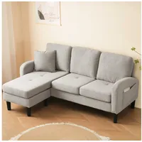 BlingBin Ecksofa L-förmiges Sofa 3-Sitzer mit Chaiselongue, Flexibel kombinierbares Sofa aus atmungsaktivem Baumwoll-Leinen 1 Teile, robustem Gestell und komfortabler Polsterung für Wohnungen und Büros beige