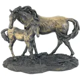 18,4 cm stehend Pferde Stute und Fohlen kalt gegossen Bronze Figur
