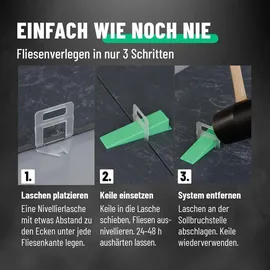 greate 1100-teiliges Fliesen Nivelliersystem 2mm - Fliesenverlegehilfe Set mit 1000 Zuglaschen & 100 Keile