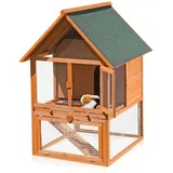 Kleintierhaus xxl Hasenstall mit Freilaufgehege, ca. 121 x 80 x 96 cm, aus Holz, Inkl. 1 Rampe + 1 Schublade - Melko