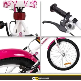 ACTIONBIKES MOTORS Actionbikes Kinderfahrrad Butterfly 20 Zoll Pink, Fahrradständer, Kettenschutz Antirutschgriffe (Weiß/Pink)