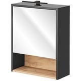 Lomadox Spiegelschrank mit led Beleuchtung 60 cm BOLOGNA-56 in anthrazit mit Artisan Eiche Nb., b/h/t: ca. 60/80/25 cm