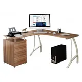 HJH Office Eckschreibtisch Castor nussbaum elfenbeiin mit Standcontainer, 151/143 x 151.2 x 55 cm, Drucker-Podest, robust gefertigt, einfacher Aufbau, PC-Workstation 673420
