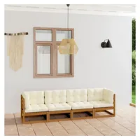 vidaXL 4-Sitzer-Gartensofa mit Kissen Kiefer Massivholz