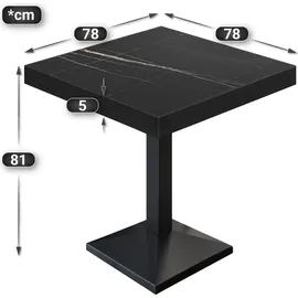 GGM Möbel BPA | Bistro Tisch | Quadratisch | Schwarzer Rand | 80 x 80 x 81 cm | Schwarz Marmor / Schwarz