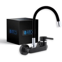 ATCO® Wandarmatur schwarz FLEXO Spültischarmatur Küchenarmatur Schwenkbar Wand