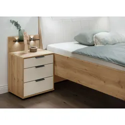 Nachtkonsole WIEMANN "Monaco, Made in Germany, in erstklassiger Qualität", braun (bianco, eiche, nachbildung, glas weiß), B:40cm H:48cm T:43cm, Holzwerkstoff, Floatglas, Sideboards, mit widerstandsfähiger Glasfront, vormontiert