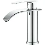 Beelee Einloch-Einhebel Wasserfall Waschtischarmatur mit G3/8" Kalt- und Warmwasseranschluss, verchromt, Moderne Armatur für Waschbecken im Badezimmer