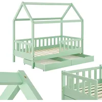 Juskys Kinderbett Marli 80 x 160 cm mit Bettkasten, - Mint