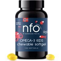 NFO OMEGA 3 KIDS Natürliche und hochdosierte Kaukapseln mit Tutti-Frutti-Geschmack [120 Kapseln] Hergestellt in Norwegen Fischöl [EPA, DHA, Triglyceride, Vitamine D3 und E] Komplex aus Wildfisch