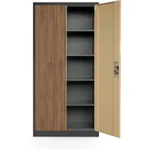 Jan Nowak Aktenschrank C001H Büroschrank Metallschrank Stahlschrank Werkzeugschrank Stahlblech Pulverbeschichtet Flügeltürschrank Abschließbar 195 cm x 90 cm x 40 cm (Anthrazit-Holzoptik)