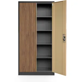 Jan Nowak Aktenschrank C001H Büroschrank Metallschrank Stahlschrank Werkzeugschrank Stahlblech Pulverbeschichtet Flügeltürschrank Abschließbar 195 cm x 90 cm x 40 cm (Anthrazit-Holzoptik)