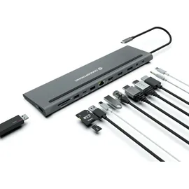 Conceptronic DONN17G 12-in-1 USB 3.2 Gen 1 Dockingstation, HDMI, DP, Card-Reader
