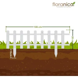 Floranica Zierzaun aus Holz 100 x 20 cm Weiß imprägniert Steckzaun als Beeteinfassung Rasenkante Tierzaun Bauernzaun - Weiß