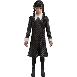 Chaks - Wednesday Addams Kostüm für Kinder, schwarzes Kleid mit weißem Kragen, Outfit für Halloween und Karneval