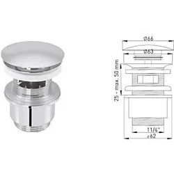 ASW Design-Exzentergarnitur 105509 1 1/4" x Ø 63 mm, Überlaufschlitze, Messing verchromt