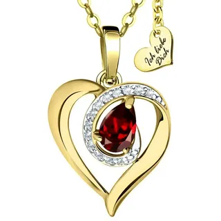 Limana Herzkette echter Granat Edelstein 925 Silber gold Halskette Kette mit Anhänger (Geschenkdose und Tasche, vergoldete Goldkette), Liebesgeschenk Liebe Geschenk für Sie Frauen Damen Freundin Mutter Oma goldfarben