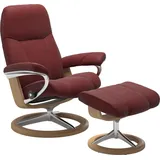 Stressless Stressless® Relaxsessel »Consul«, (Set, Relaxsessel mit Hocker), mit Hocker, mit Signature Base, Größe L, Gestell Eiche, rot