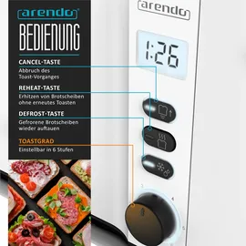 Arendo Langschlitz-Toaster für 4 Scheiben, Doppelwandgehäuse, integrierter Brötchenaufsatz, Bräunungsgrade 1-6, Brotzentrierung
