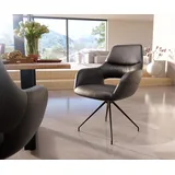 DELIFE Esszimmerstuhl Yago-Flex mit Armlehnen Echt-Leder Schwarz Kreuzgestell konisch Schwarz Taschenfederkern, Esszimmerstühle