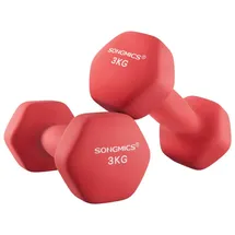 Songmics Hantelset, 2 x 3 kg, mit matter Beschichtung aus Neopren, rutschfest, Krafttraining, zu Hause, rot SYL66RD