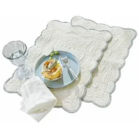Loberon Platzset 2er Set Fontienne, soft wattiert, mit schöner Struktur, Tischset, Tischdekoration, Osterdeko, Ostern, Ostertafel, Baumwolle, weiß/blau