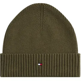 Tommy Hilfiger Herren Strickmütze Flag Cotton Beanie mit Kaschmir, Grün (Foxhunt Green), Einheitsgröße - Einheitsgröße